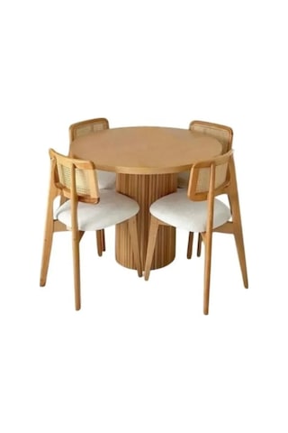 Fly Yuvarlak Masa & 4 Sandalyeli Yemek Masası Takımı Krem