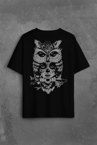 Owl Baykuş Üzgün Kız Güçlü Kadın Sırt Ön Baskılı Oversize Tişört Unisex T-shirt 001
