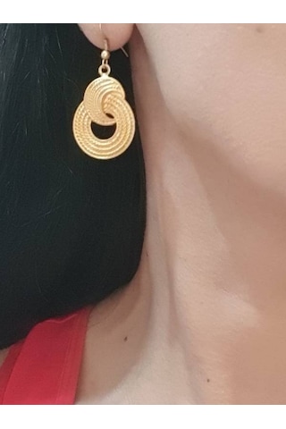 Kadın Altın Renk Kaplama Antik Çelik Sallantılı Hası Örgü Sallantılı Küpe Gold
