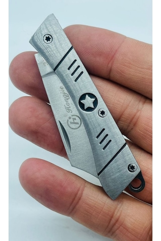 Tobaccotürk724 Metal Mini Kamp Bıçak Yıldız Desenli Kamp Çakı //13 CM-hjd13 Gümüş
