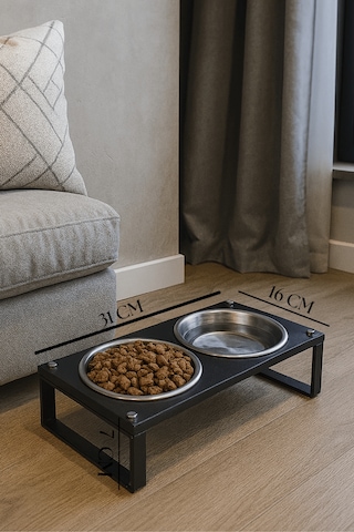 Reyo Ok-ay Store Zorvia Paslanmaz Çelik Kedi Köpek Mama Ve Su Kabı Standı, %10 Eğimli, Ergonomik, Yükseltilmiş Sağlıklı Beslenme, Siyah-siyah