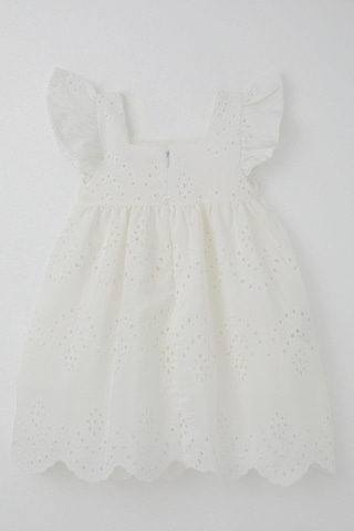Breeze Kız Çocuk Elbise Çiçek Nakışlı Arka Kısmı Fermuarlı 3-8 Yaş, Ekru Ekru