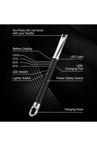 Yifomall Usb Şarjlı Rüzgara Dayanıklı Ark Çakmak - Led Aydınlatmalı Kamp & Barbekü Çakmağı Çok Renkli