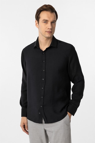 Süvari Siyah Slim Fit Düz Klasik Yaka Gömlek-34097 Siyah