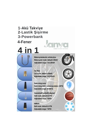 D8h Plus 4in1 Akü Takviye+hava Pompası+led Fener+powerbank