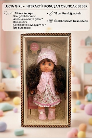 Lucia Girl Konuşan 35 Cm - Etkileşimli Kolları Bacakları Ve Kafası Et Kutulu Atkılı Oyuncak Bebek 37756968