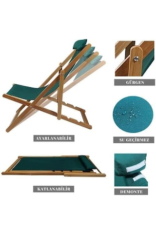 Reyo Bysay Ahşap Katlanabilir Taşinir Puf Minderli Kollu Şezlong Plaj Bahçe Teras Balkon Sandalyesi Koltuğu Takımı İçin 3 Lü Set Antrasit