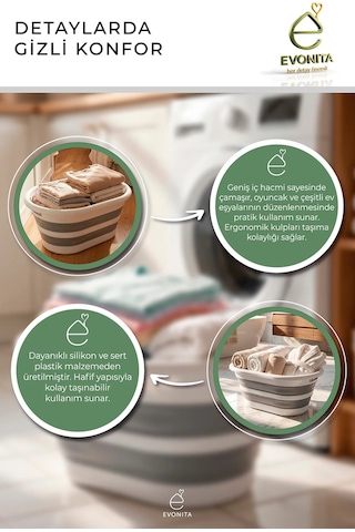 Katlanabilir Çamaşır Leğeni 25 Lt Akordiyon Sepet Yer Kaplamaz Katlanır Banyo Organizer Gri