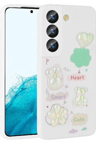 Galaxy S21 Fe Kılıf Kabartma Figürlü Parlak Zore Toys Silikon Kapak Beyaz