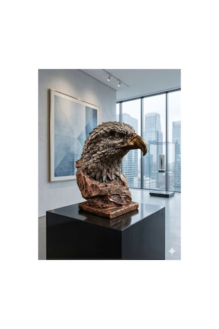 Dekoratif Gümüş - Bronz Görünümlü Kartal Heykeli Orta Boy 35x20cm