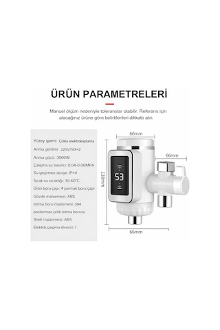 Dijital Göstergeli Elektrikli Musluk Ani Su Isıtıcı 3000w Şofben Musluk Başlığı Sıcak Soğuk Su Beyaz