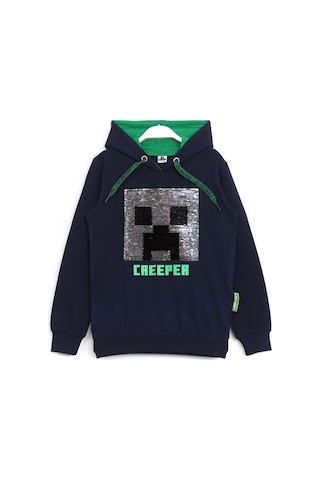 Creeper Renk Değiştiren Pul Payetli Çocuk Kapüşonlu Sweatshirt Lacivert