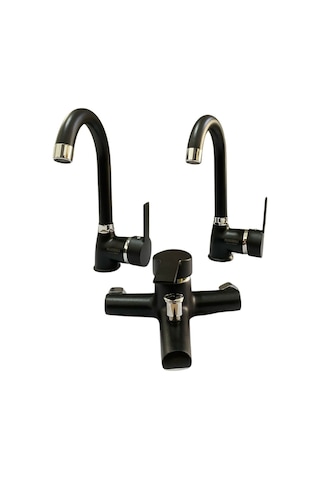 Rudi Armatür Mutfak Eviye/ Banyo Lavabo/ Banyo Duş Bataryası Takımı Pirinç Malzeme Siyah