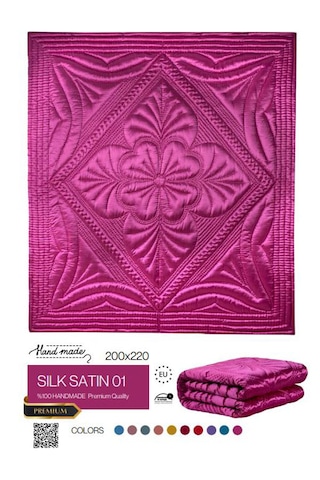 Harir El İşi Çift Kişilik Saten Yorgan 200x220 Cm Elyaf Dolgulu Fuşya