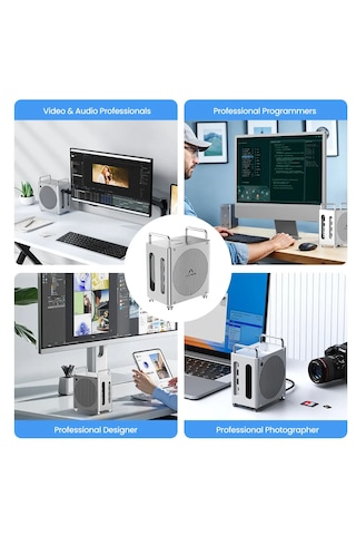 Acasis 8 İn 1 Mac Mini M4 Workstation Thunderbolt 4, 2x Nvme Ssd, 3x Usb 3.2, Sd/tf Card, 2x Dp 4k, Güç Düğmesi, 30w Pd, Type-c, Dock & Ssd Kutusu Tb1201