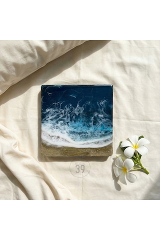 Atlantik Okyanusu İlhamlı Mini Epoksi Deniz Tablosu, El Yapımı Duvar Sanatı, 15x15 & 20x20 Cm Dekoratif Masa & Duvar Tablosu 1 Adet
