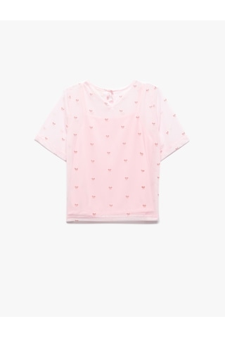 Koton Bisiklet Yaka Fiyonk Baskılı Kısa Kollu Crop Bluz Pembe Desenli 5skg60179ak Pembe Desenli
