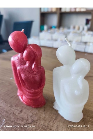 Bernami Mumluk Şamdanpinterest Kokulu Sevgili Sarılan Çift Mum Kırmızı Beyaz Set - 1 Adet Diğer
