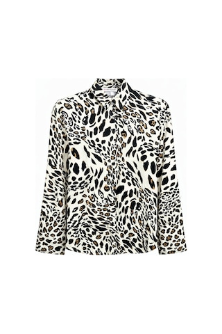 Mixray 4477 Kadın Leopar Desen Saten Gömlek Siyah Siyah