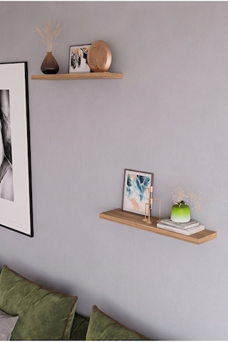 Alpa Ev Mobilya Minimal 2'li Duvar Rafı Seti Dekoratif Raf 50x15 Cm Atlantik Çam