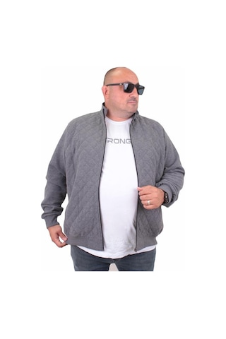 Starbattal Diamond 23281 Fermuarlı Erkek Büyük Beden Hırka Antrasit Melanj