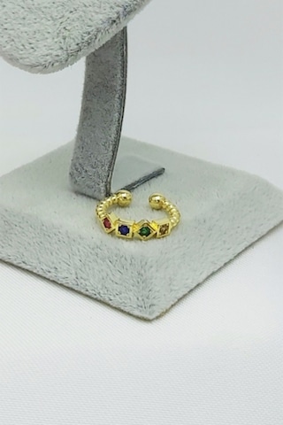 Caisyabutik Altın Kaplama Özel Seri Renkli Taşlı Çelik Kıkırdak Küpesi 1,5 CM 549208045