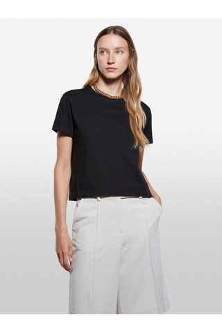 Sisley Pamuk Bisiklet Yakalı T-shirt Kadın Siyah T-shirt - 325a3ı1xl101s