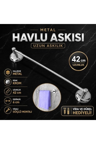 Badem10 Metal Krom Bez Havlu Asma Askısı Aparatı 42 Cm Banyo Lava
