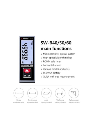 Pazly Sw-b40 El Tipi Şarj Edilebilir Lazer Ölçüm Cihazı - Dijital Uzunluk/alan/hacim Ölçer