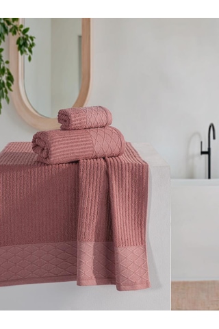 Cumba %100 Pamuk 3 Lü Havlu Takımı - 30x50, 50x90, 70x140 Kiremit