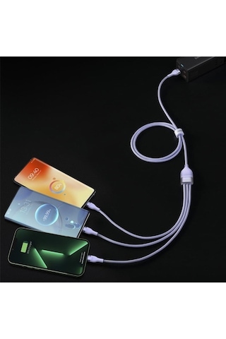 Novahub 66w 3in1 Super Quick Charge Kablosu - Honor & Huawei Uyumlu - 100w Destekli - 1.2m Uzunluğu - Mor