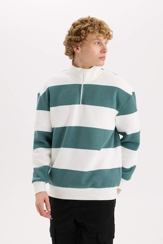 DeFacto Boxy Fit Dik Yaka Yarım Fermuarlı Çizgili Sweatshirt C7045AX24AUGN469 Yeşil