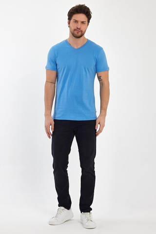 Erkek Compact Penye V Yaka T-shırt Lıchen Blue