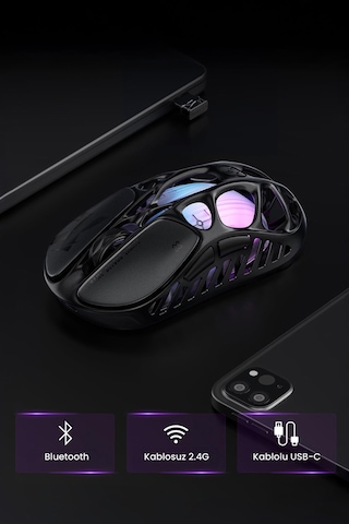 Gravastar Mercury X Rgb 32k Dpı Optik Gaming Mouse, Kablosuz, Magnezyum Alaşımlı, Programlanabilir 5 Mercury X