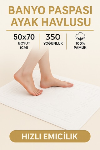 3 Adet %100 Pamuk En Iyi Emici Ayak Havlusu : Konforlu Banyo Paspası 50x70cm Terra Beyaz