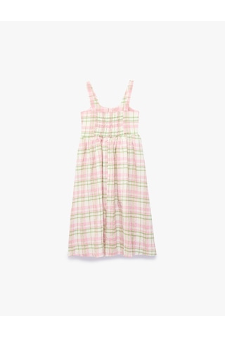 Koton Kare Yaka A Kesim Ekoseli Askılı Elbise Pembe Ekose 6skg80186aw