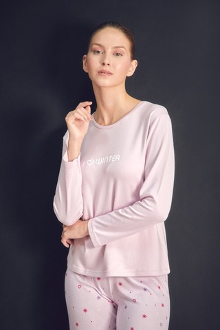 Fullamoda Yazı Baskılı Bisiklet Yaka 2 Li Pijama Takımı 24mıcg631216551-lila LILA