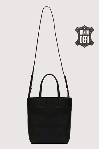 Hakiki Deri Kadın El Çantası Siyah Smr8751 Siyah