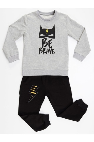 Denokids Cesur Erkek Çocuk Eşofman Takımı - Gri - Siyah