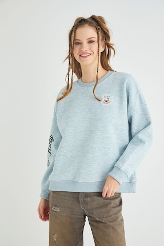 Hello Kitty Lisanslı Baskılı Fit Yeşil Sweatshirt Renkli
