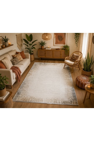 Hoom Rugs Sembol 2905 Gri Bej Akrilik Dayanıklı Makine Halısı Gri Bej Krem