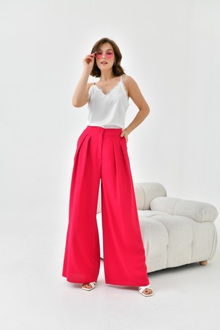 Ftz Women Kadın Lastikli Pleli Pantolon Fuşya 30762-Fuşya