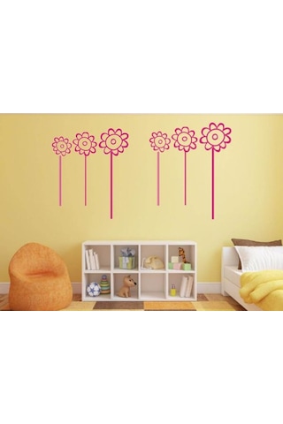 Duvar Süsü Sticker 2 Adet Pembe Papatyalı Şeffaf Filmli Pvc 48x
