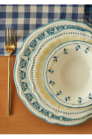 Bella Maison Mabel Stoneware 24 Parça 6 Kişilik Yemek Takımı Mavi Mavi