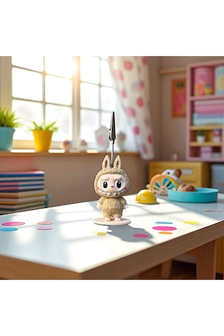 Dekoratif Sevimli Labubu Notluk - Kağıt Tutacağı - Fotoğraf Tutacak Bej