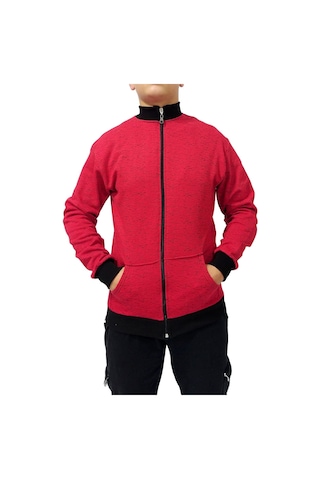 Erkek Sweatshirt Kırmızı Kırçıl Desen Kırmızı