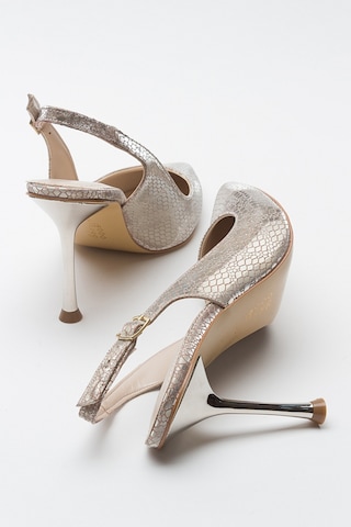 Luvishoes Orfo Altın Desenli Kadın Yüksek Topuklu Ayakkabı Altın