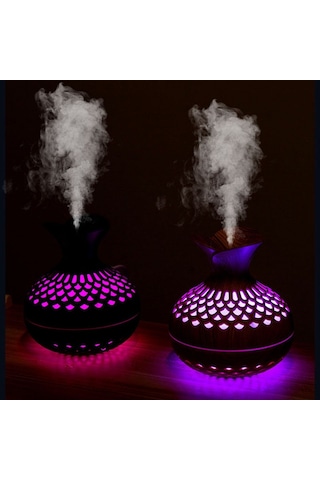 Led Işık Aromaterapi Difüzör Ev Küçük Vazo Sessiz Nemlendirici Aromaterapi Difüzör 2 In 1 Koyu Ahşap