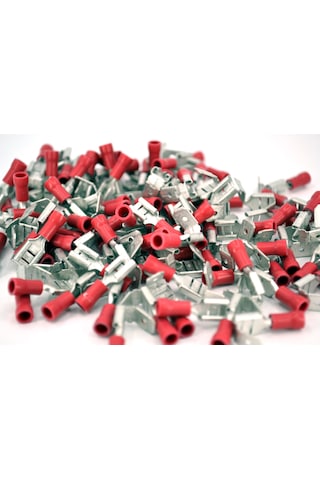 100 Adet 0,50-1,50mm Kablo Ucu 6,3 Erkek Dişi Dönüşlü Fiş Kırmızı Sıkmalı