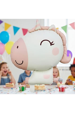 51x54 Cm Retro Unicorn Karamel Pembe Folyo Balon - Doğum Günü Parti Dekorasyon Balonu Çok Renkli